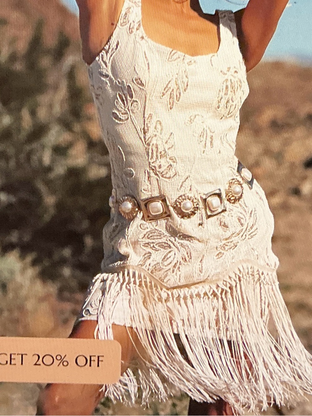 12th Tribe Cream Beaded Fringe Mini Dress